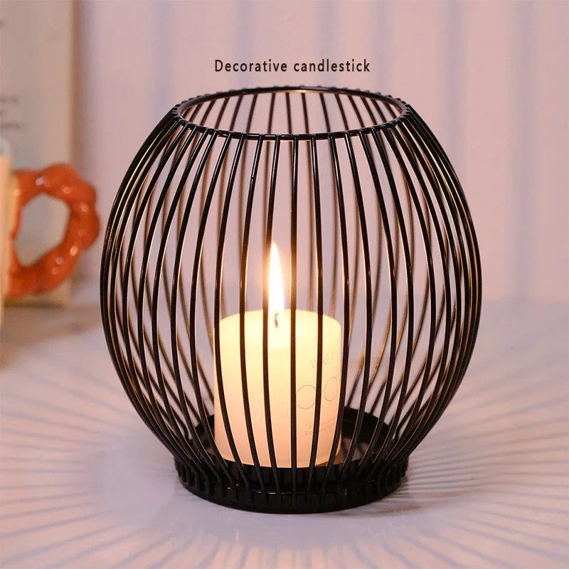 Elegant Nordic Candle Holder – Black Hollow Iron Candlestick for Living Room and Dining Table Decoration