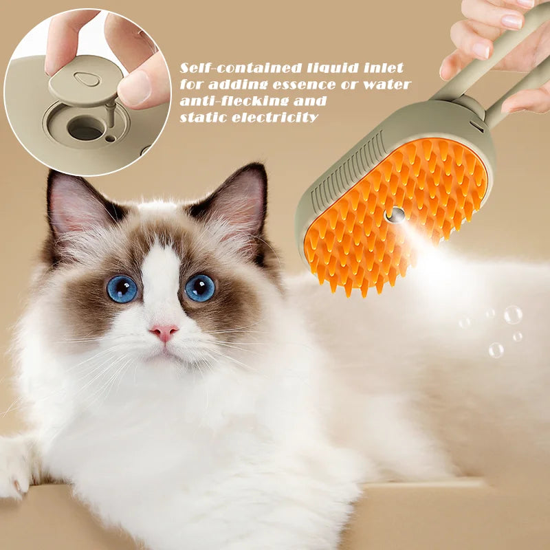 "3-in-1 Pet Steam Brush for Cats & Dogs – Steamy Spray, Massage & Hair Removal Grooming Tool"