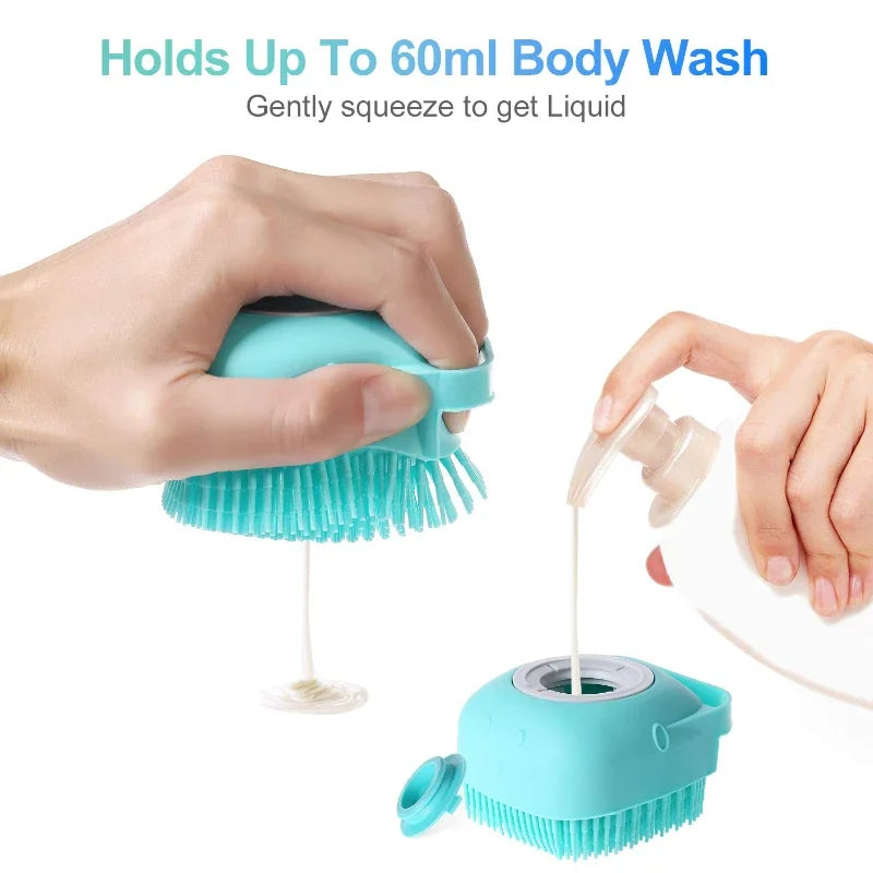 Pet Dog & Cat Grooming Brush - 80ml Silicone Shampoo Scrubber for Bathing and Massaging