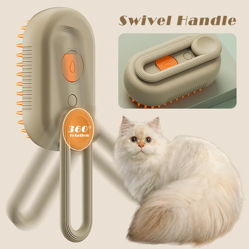 "3-in-1 Pet Steam Brush for Cats & Dogs – Steamy Spray, Massage & Hair Removal Grooming Tool"