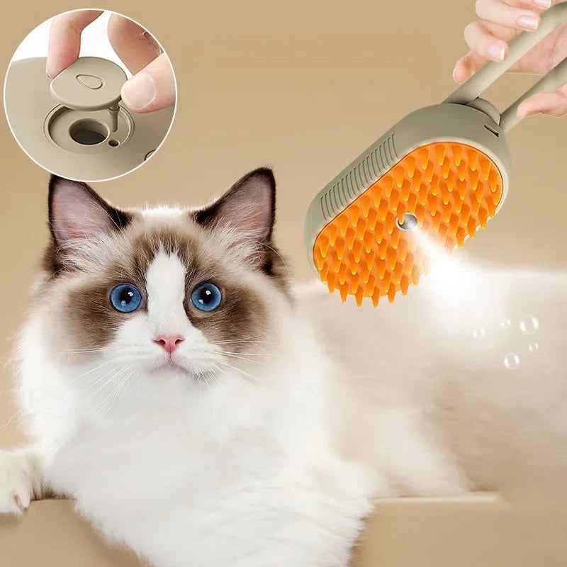 "3-in-1 Pet Steam Brush for Cats & Dogs – Steamy Spray, Massage & Hair Removal Grooming Tool"