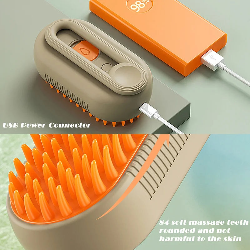 "3-in-1 Pet Steam Brush for Cats & Dogs – Steamy Spray, Massage & Hair Removal Grooming Tool"