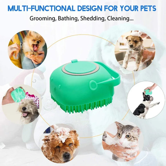 Pet Dog & Cat Grooming Brush - 80ml Silicone Shampoo Scrubber for Bathing and Massaging